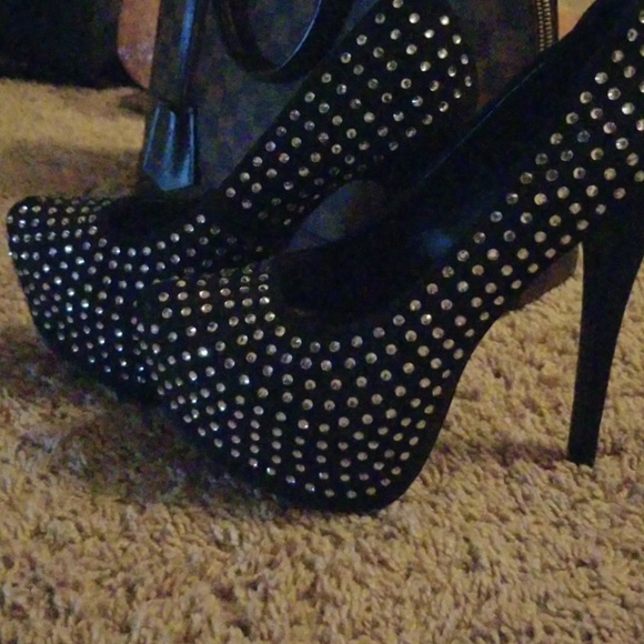 Black RHINESTONES DIAMONDS SHINY sexy 6 INCH HEELS - Picture 5 of 8